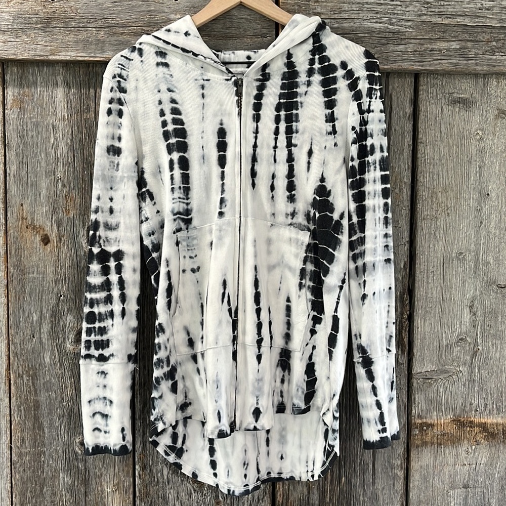 Chaser Women's Navy White Tie Dye Lightweight Full Zip Tunic Hoodie Size Large